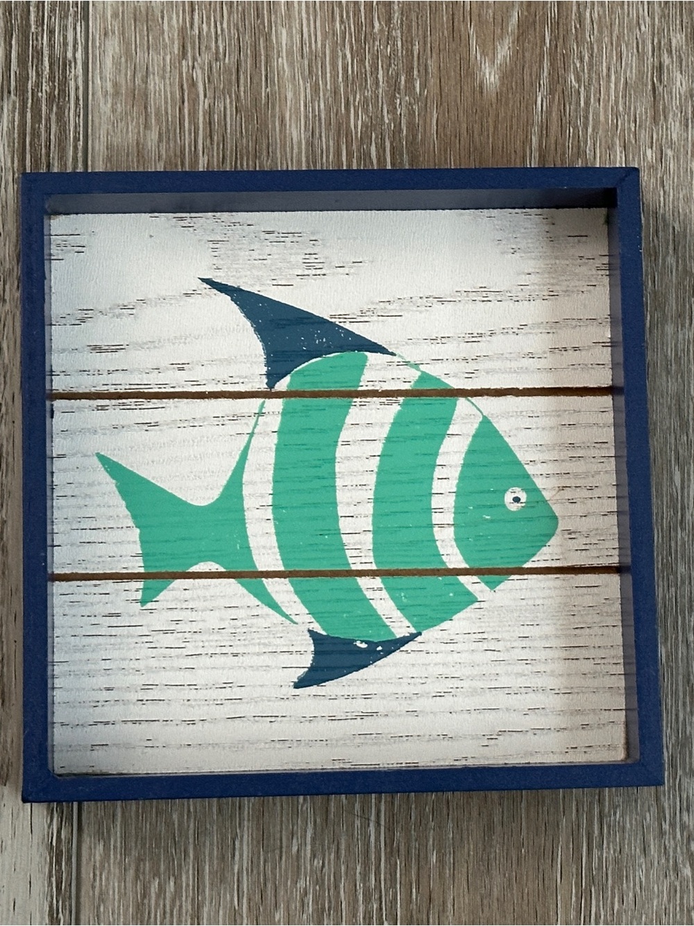Fabulous Blue & Turquoise Fish Wood Block Shelf Decor Coastal Beachy